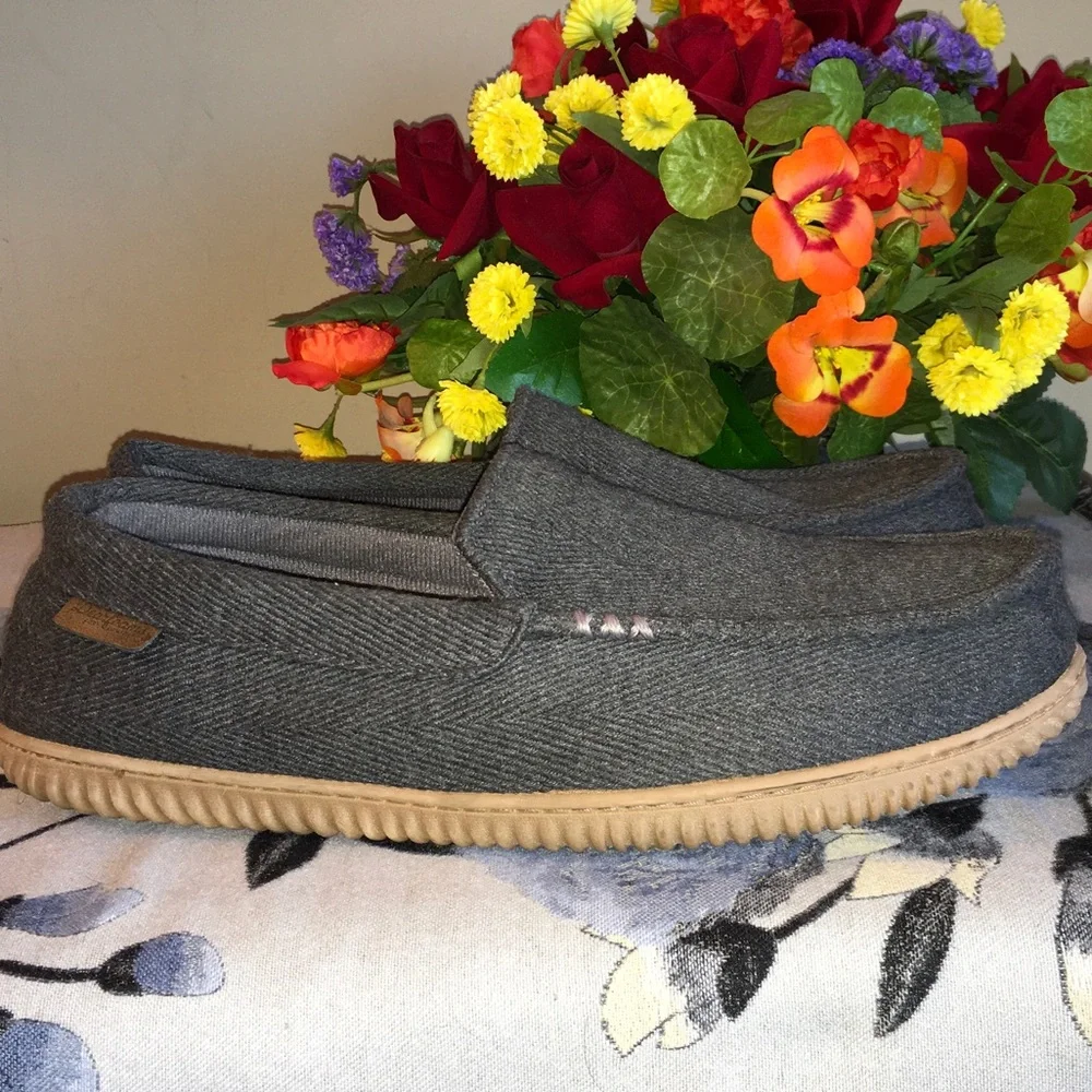 dearfoams Gray Herringbone Slip-On Loafers